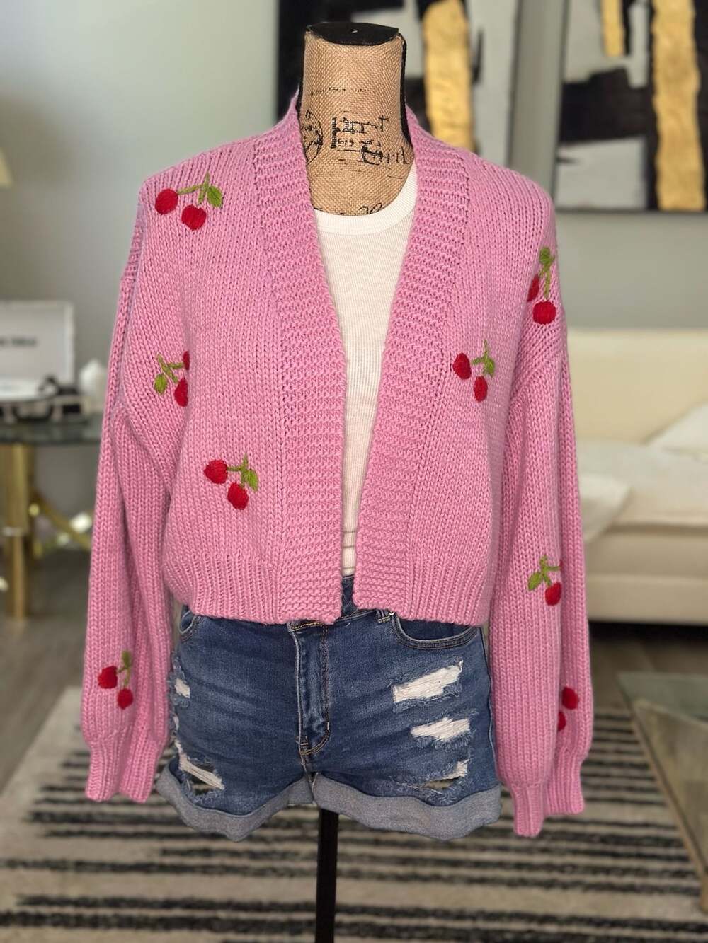 Forever 21 Plus Cherry Cardigan Size 0X Pink Sweater
